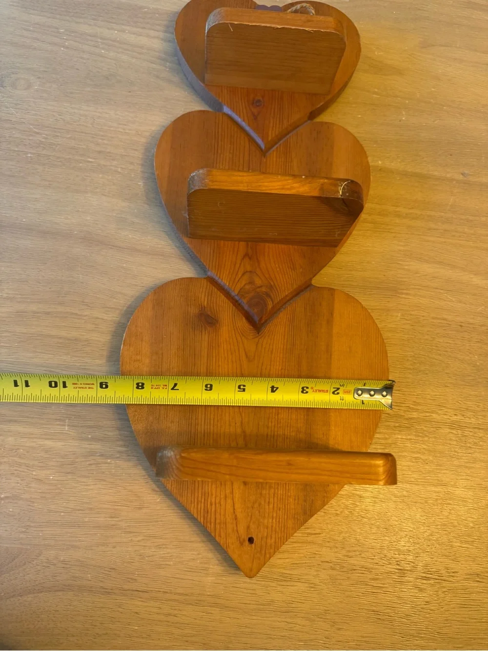 Vintage Handmade Wooden 3 Heart Shelf Wall Hanging Cottagecore
